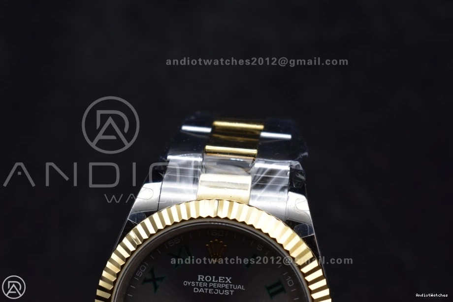 YG 126333 Oyster SS Dial Efficient Edition Steel SS 614 Roman DateJust A 1:1 41 904L YG Green GMF Bracelet on Gray Best 0408